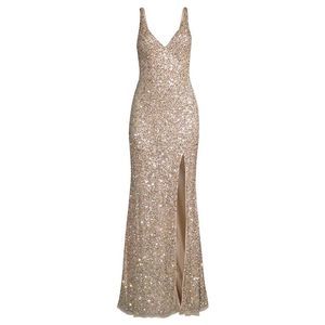 Mac Duggal V-Neck Sequin Sheath Gown in Nude NWT Size 8 brand new never worn